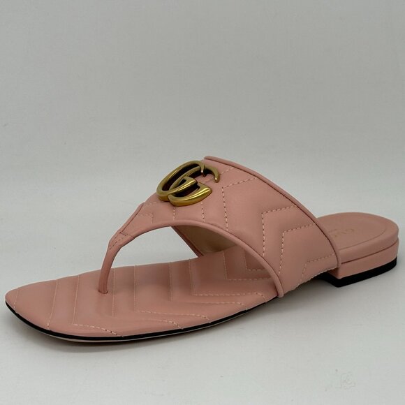 Gucci Marmont GG Padded Chevron Matelasse Leather Thong Flat Sandals Shoes - Picture 6 of 16